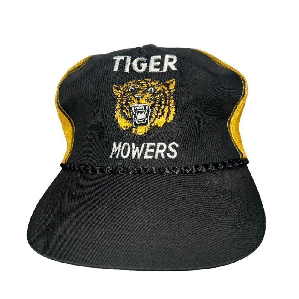 Vintage Tiger Mowers Truckers Snapback‎ Hat Black / Yellow OS